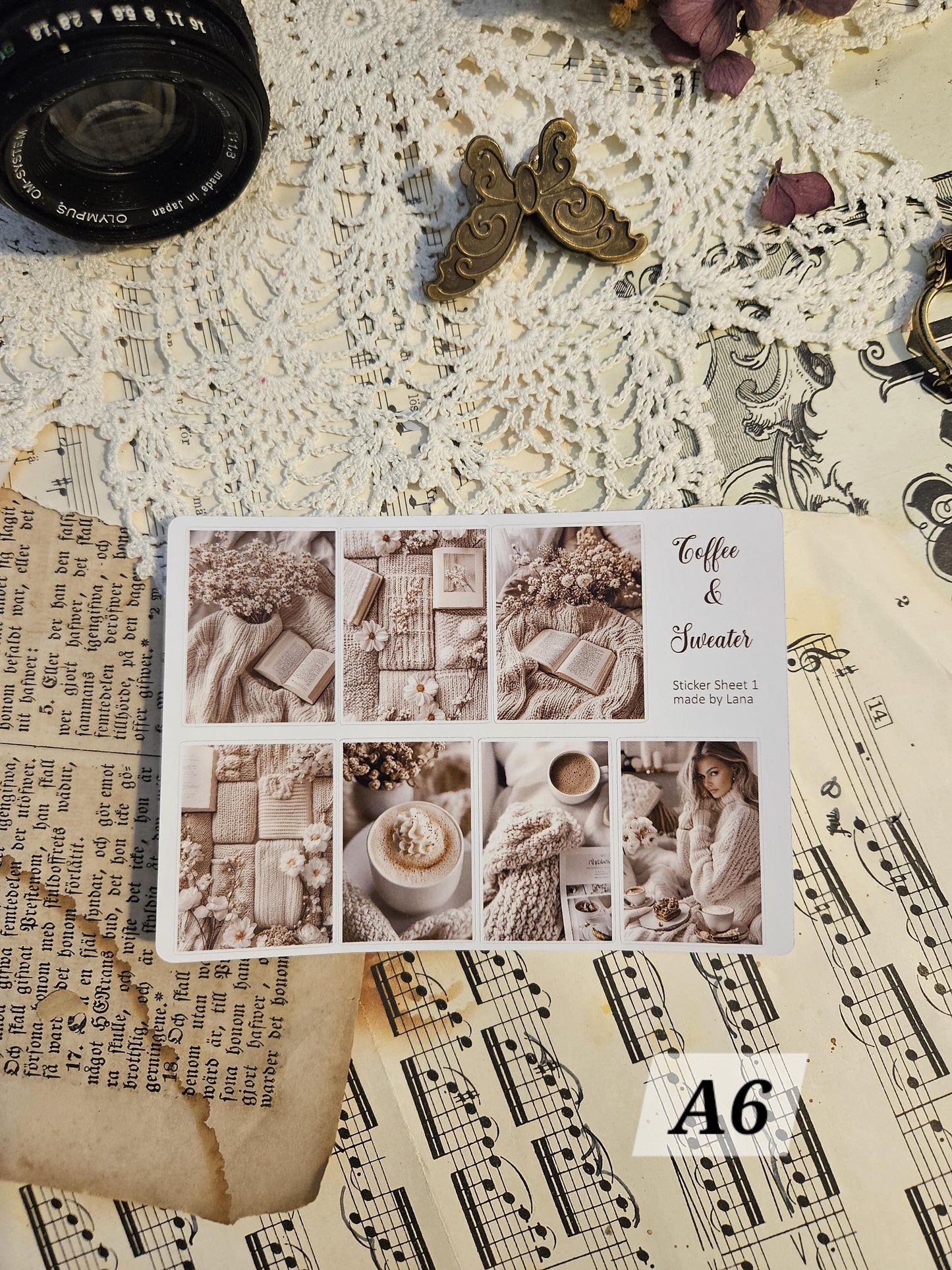 Coffee Aesthetic Themed Stickers Sheet A5 or A6 | • Scrapbooking • Card Making • Art Journaling • Paper Craft • Junk Journal
