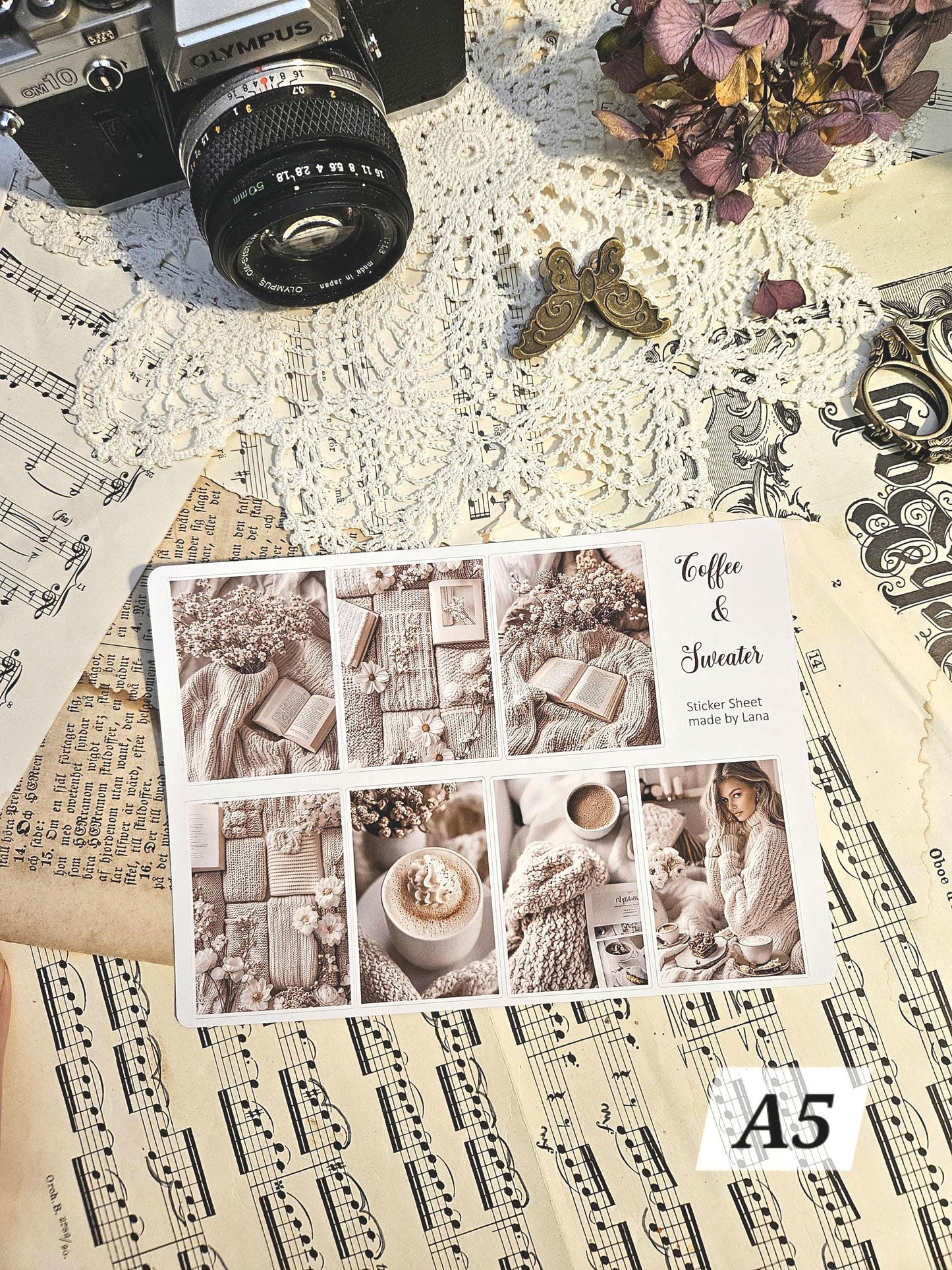 Coffee Aesthetic Themed Stickers Sheet A5 or A6 | • Scrapbooking • Card Making • Art Journaling • Paper Craft • Junk Journal