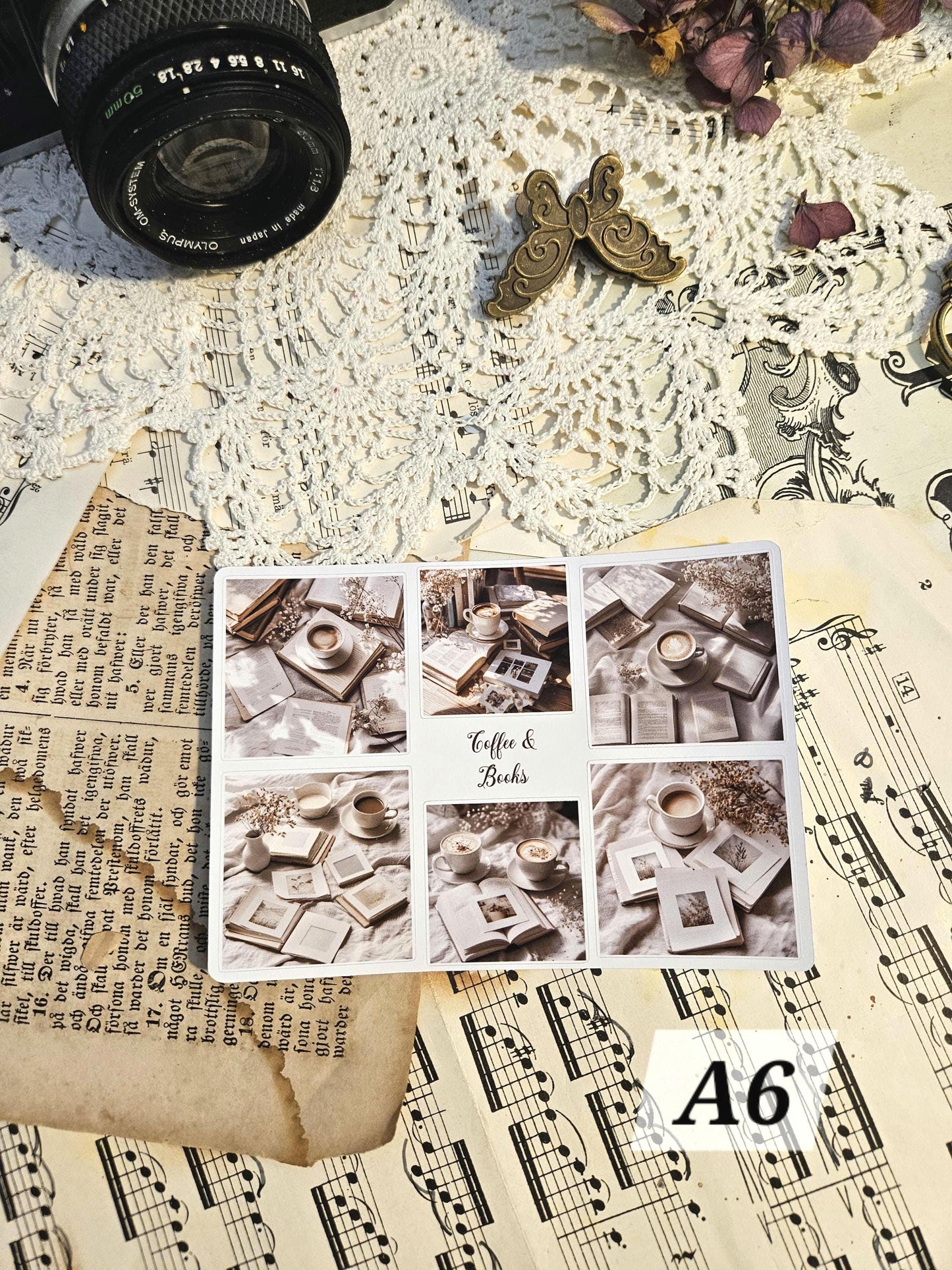 Coffee Aesthetic Themed Stickers Sheet A5 or A6 | • Scrapbooking • Card Making • Art Journaling • Paper Craft • Junk Journal