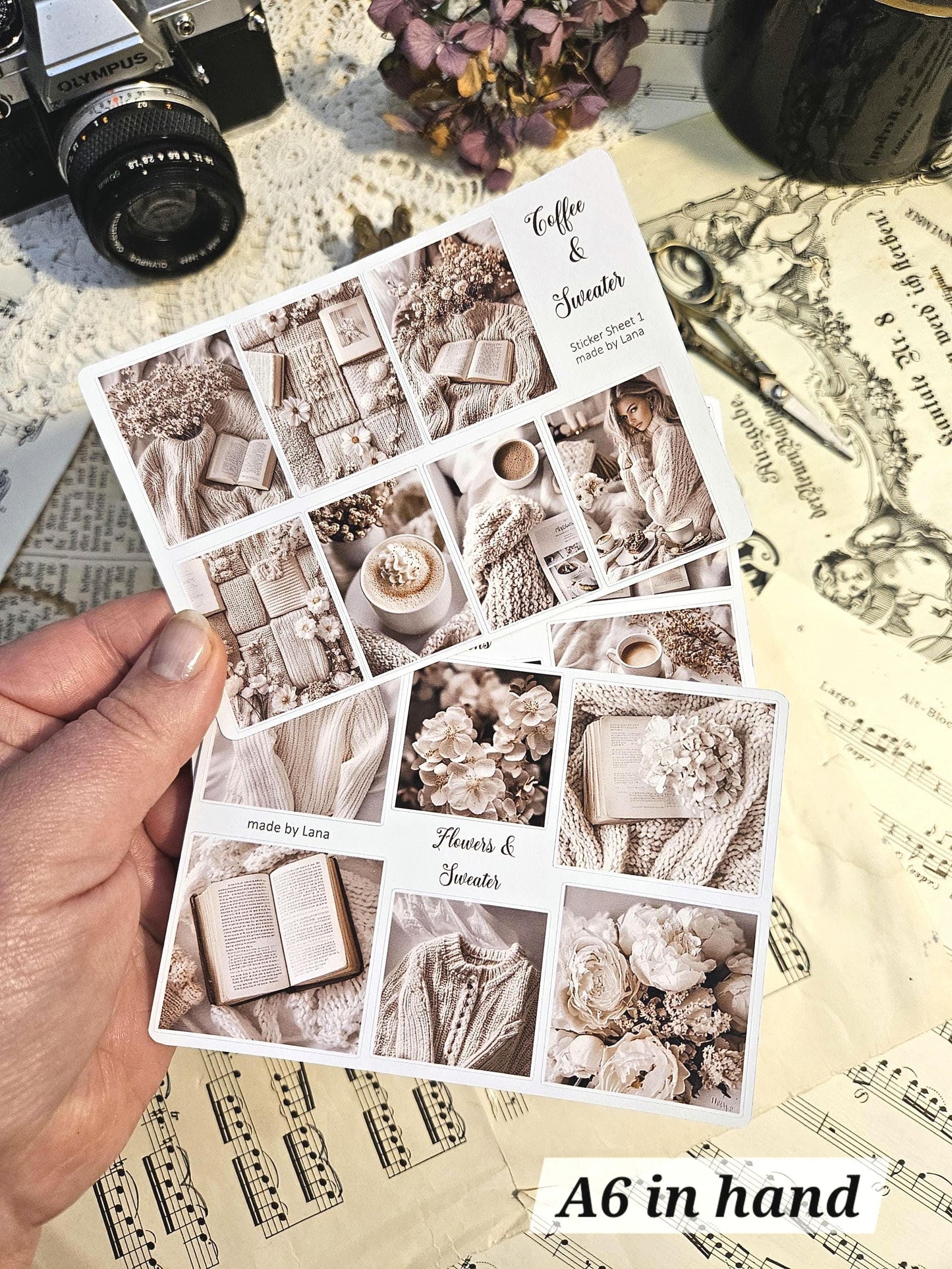 Coffee Aesthetic Themed Stickers Sheet A5 or A6 | • Scrapbooking • Card Making • Art Journaling • Paper Craft • Junk Journal