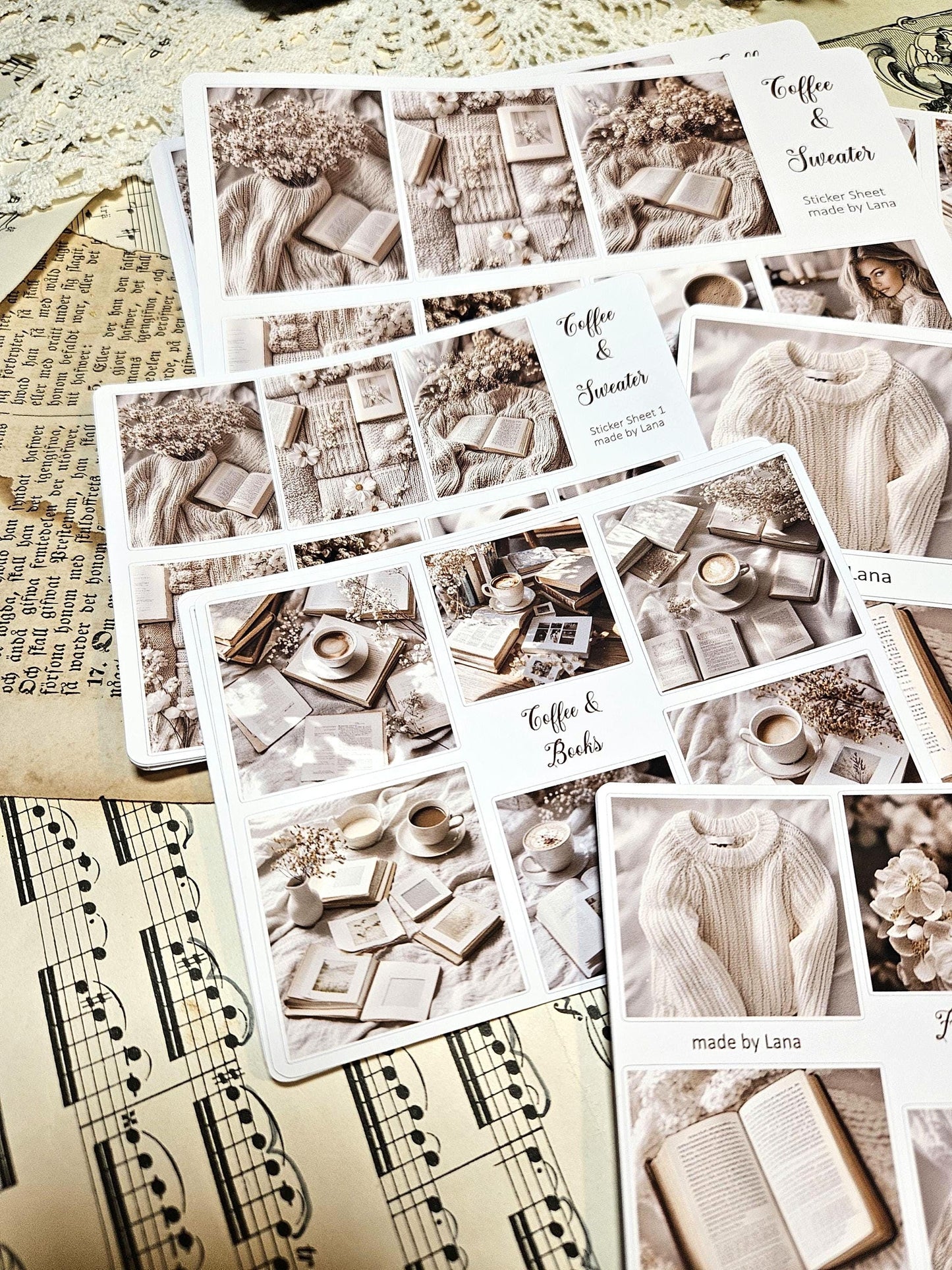 Coffee Aesthetic Themed Stickers Sheet A5 or A6 | • Scrapbooking • Card Making • Art Journaling • Paper Craft • Junk Journal