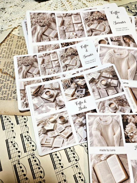 Coffee Aesthetic Themed Stickers Sheet A5 or A6 | • Scrapbooking • Card Making • Art Journaling • Paper Craft • Junk Journal