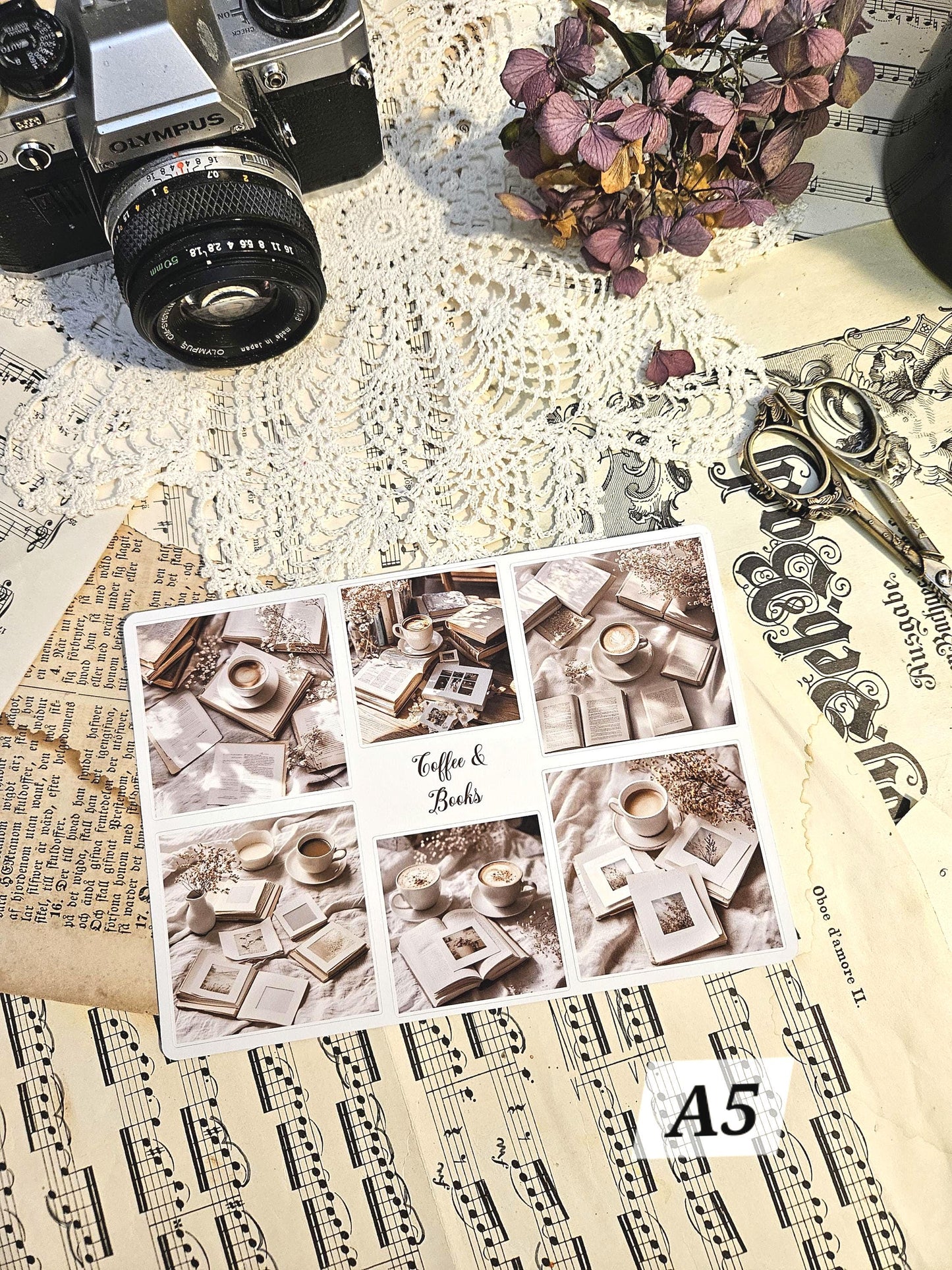 Coffee Aesthetic Themed Stickers Sheet A5 or A6 | • Scrapbooking • Card Making • Art Journaling • Paper Craft • Junk Journal