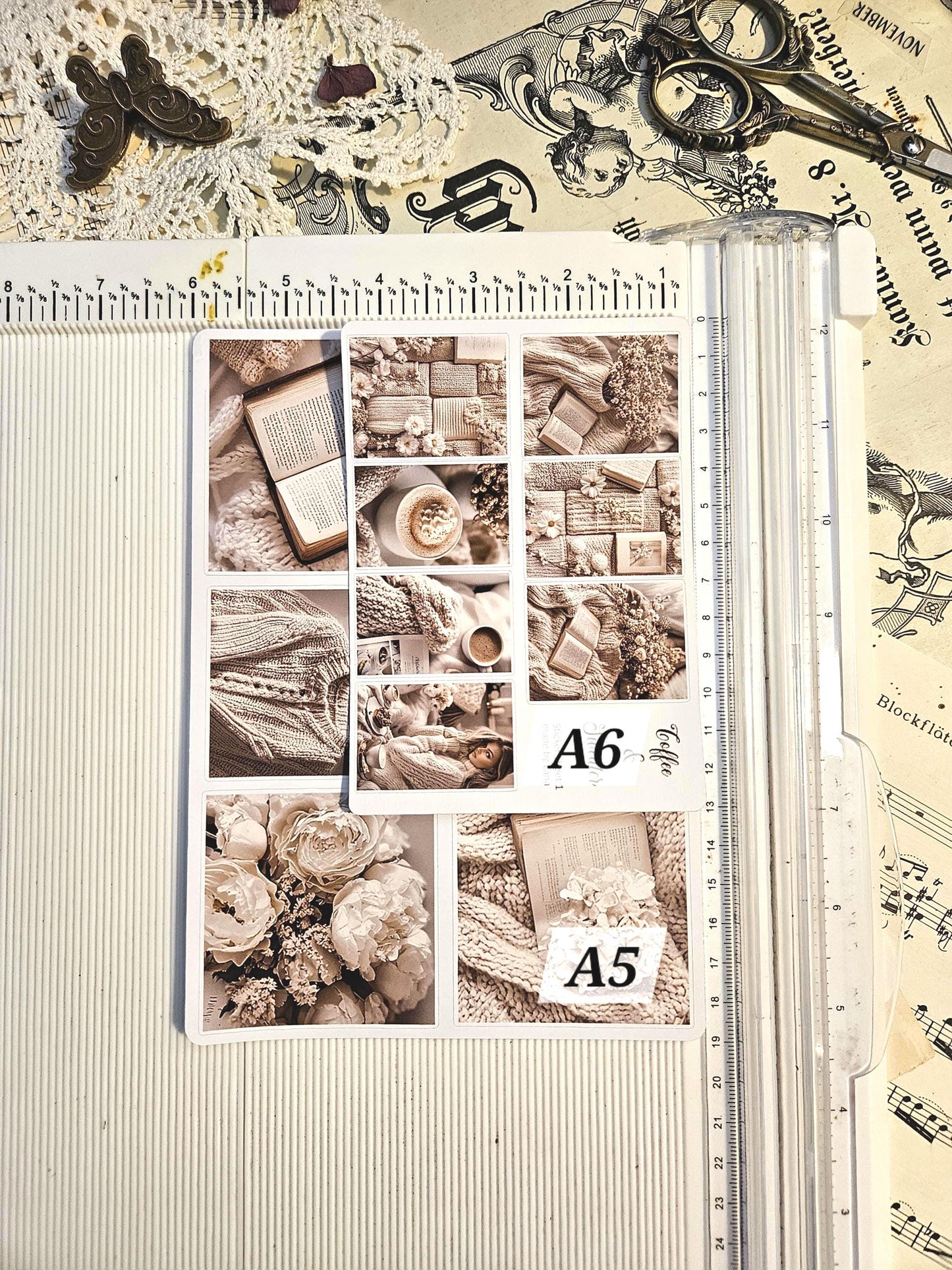 Coffee Aesthetic Themed Stickers Sheet A5 or A6 | • Scrapbooking • Card Making • Art Journaling • Paper Craft • Junk Journal