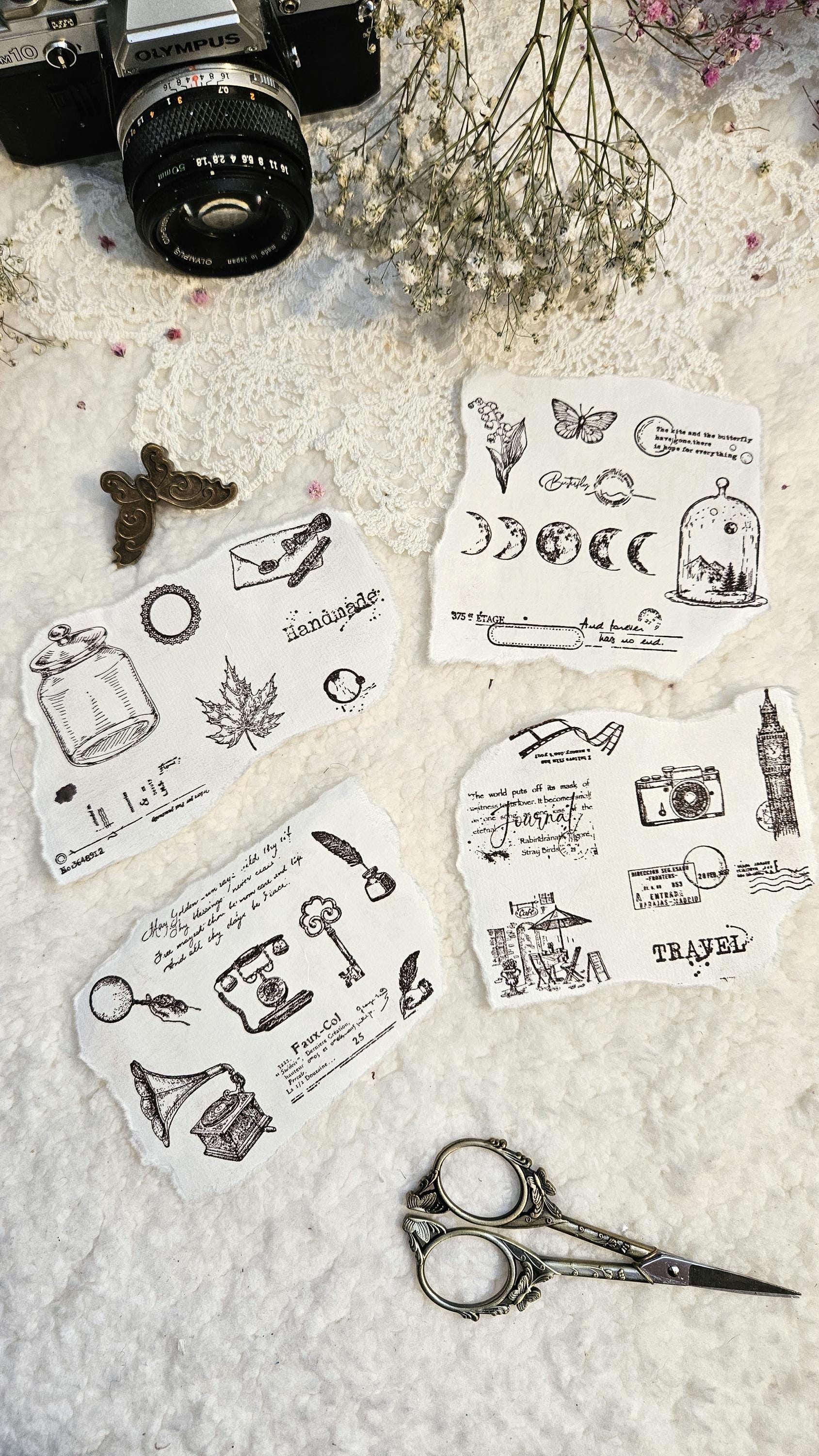 Rubber Wooden Stamps Cute Set | Scrapbooking • Card Making • Art Journaling • Paper Craft • Junk Journal