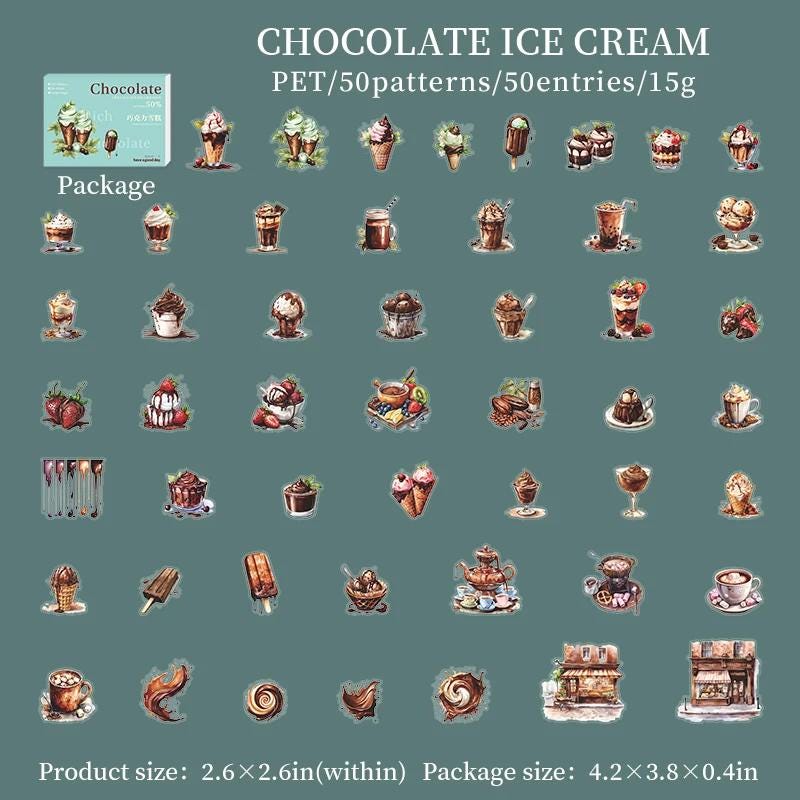 50 Chocolate PET STICKERS in match box