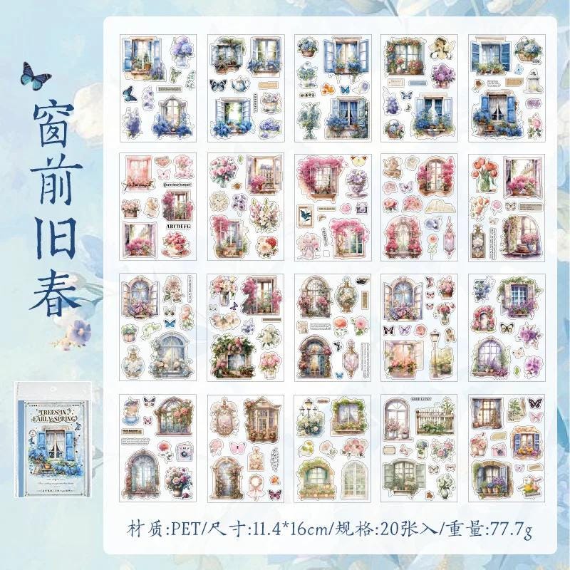 20 sheets, Pre-cut PET Sticker Book Early Spring