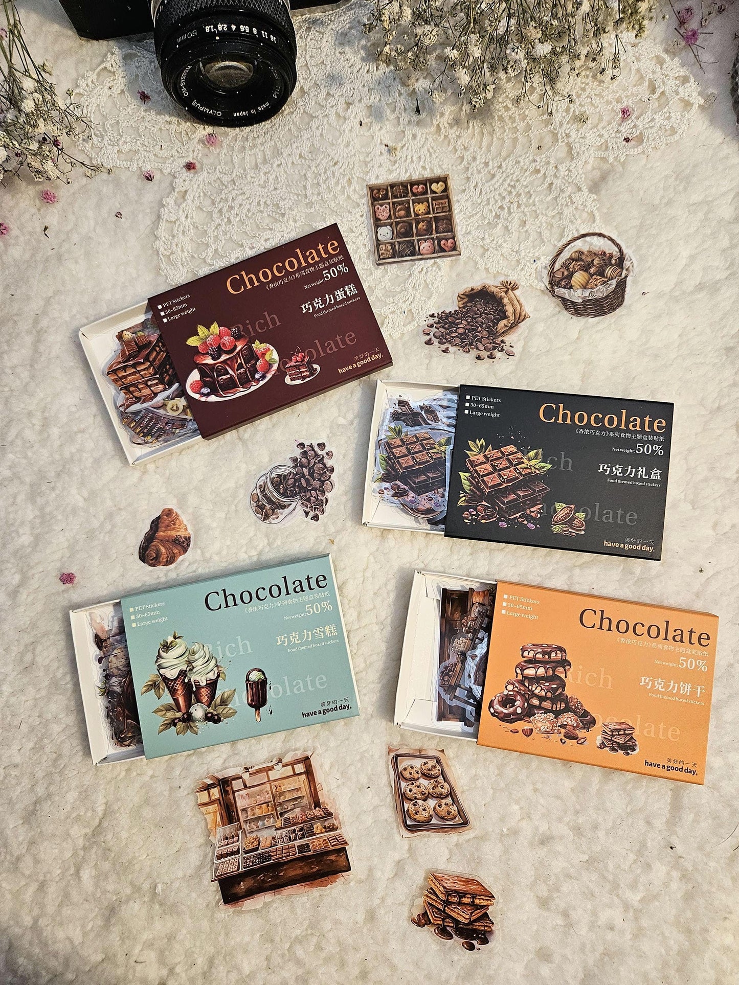 50 Chocolate PET STICKERS in match box