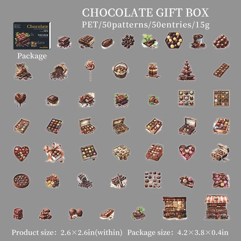 50 Chocolate PET STICKERS in match box