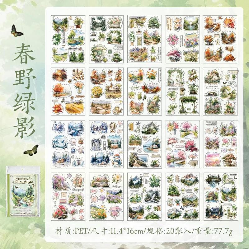20 sheets, Pre-cut PET Sticker Book Early Spring
