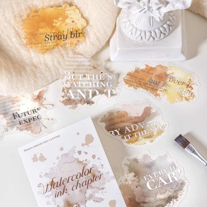 PET Stickers “Watercolor Ink Chapter” — 20 pcs | Ink Splash Quotes