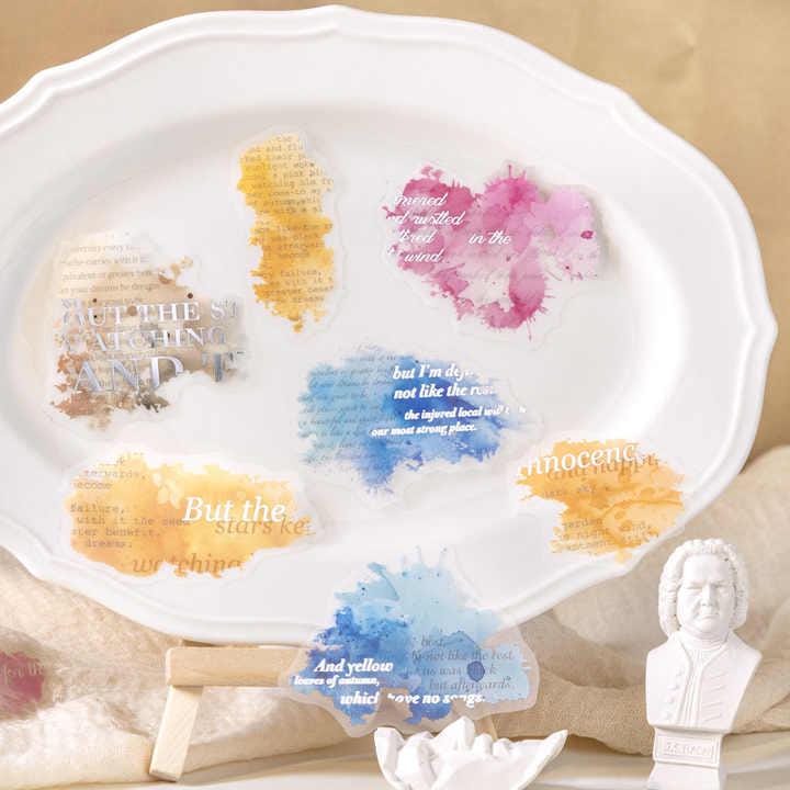 PET Stickers “Watercolor Ink Chapter” — 20 pcs | Ink Splash Quotes