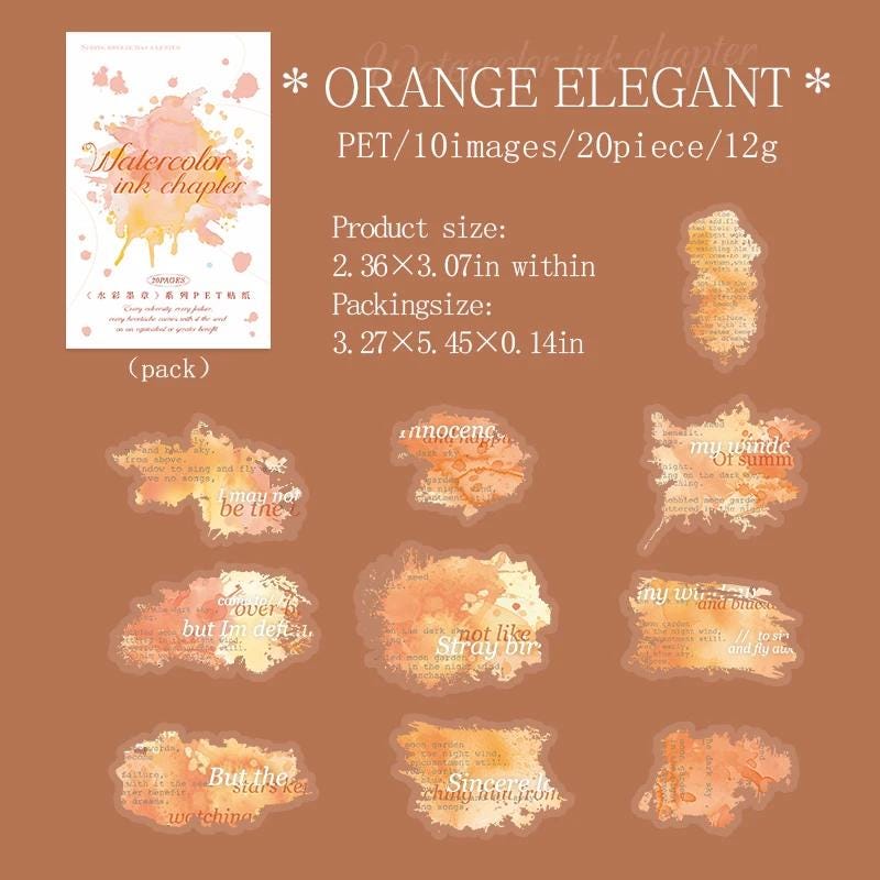 PET Stickers “Watercolor Ink Chapter” — 20 pcs | Ink Splash Quotes