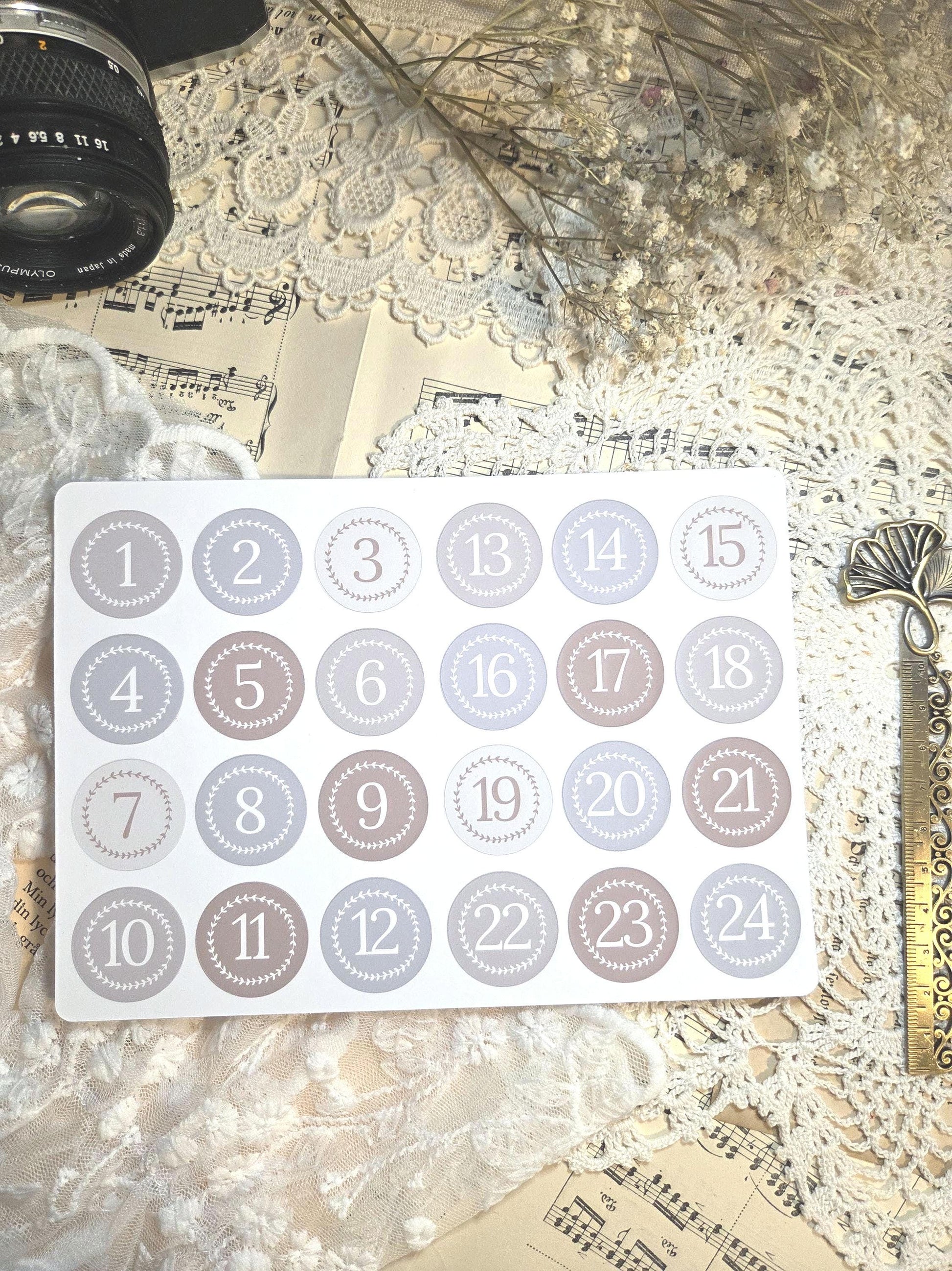 Neutral Advent Numbers - Sticker Sheet | A5