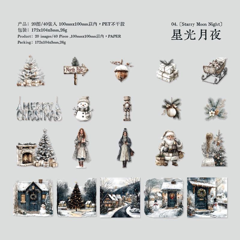 Christmas PET Sticker Pack • 40 st • Vintage Holiday Girls & Winter Scenes