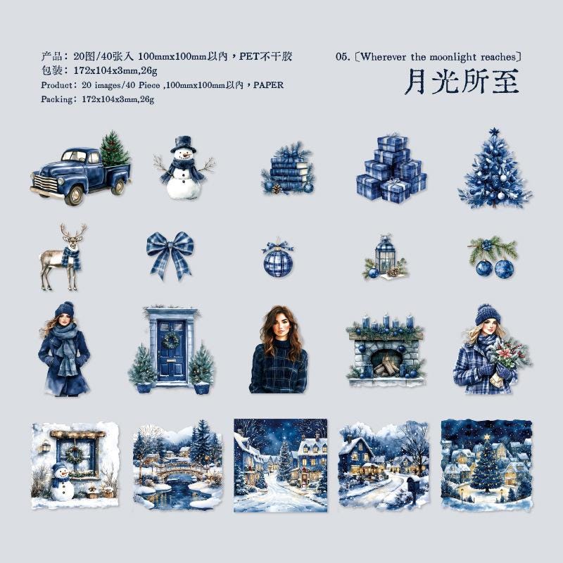 Christmas PET Sticker Pack • 40 st • Vintage Holiday Girls & Winter Scenes