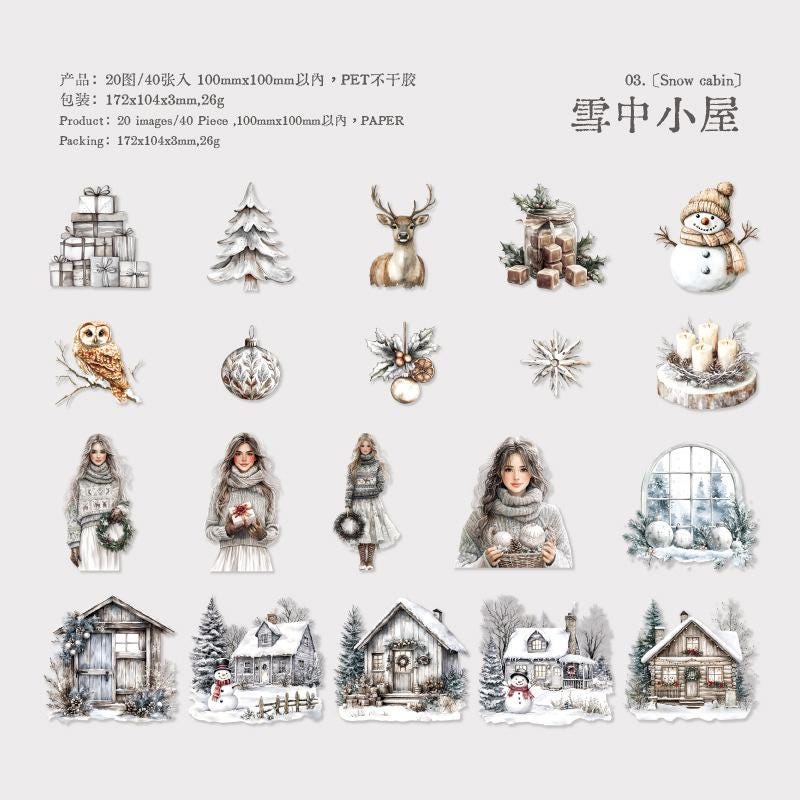 Christmas PET Sticker Pack • 40 st • Vintage Holiday Girls & Winter Scenes