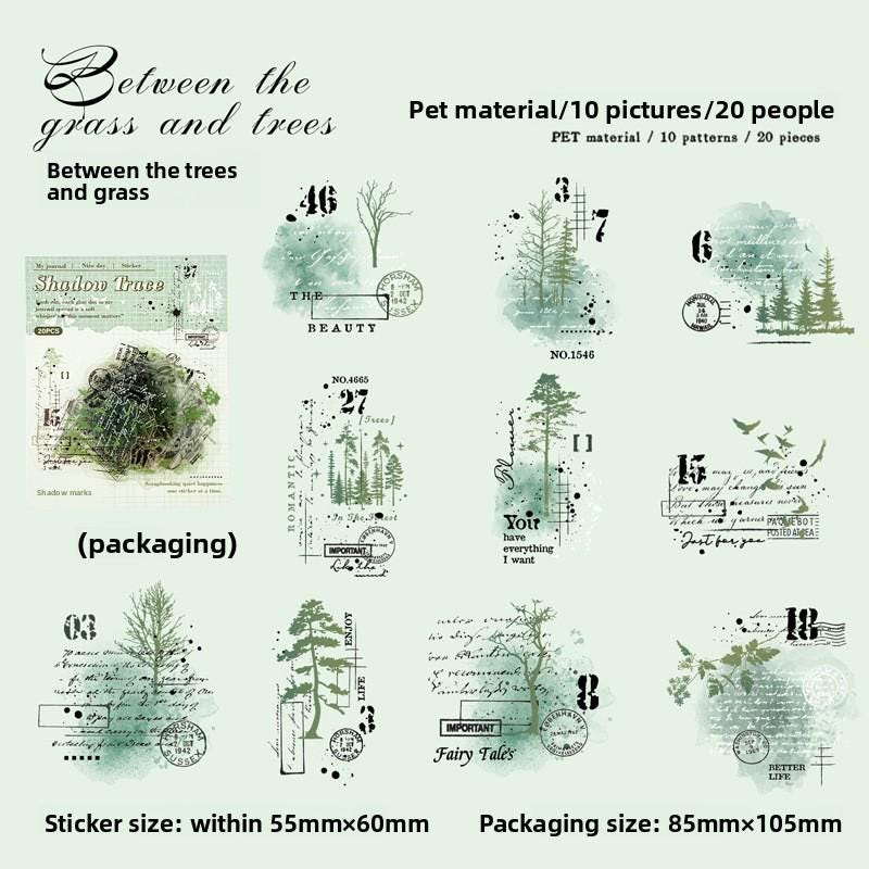 Shadow Trace PET Sticker Pack • 20 Sheets • Grunge Layering Stickers