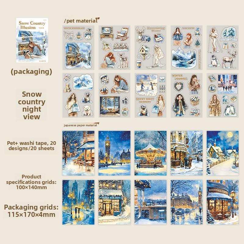 Sticker Book Snow Country Illusion • 20 Sheets • Winter Girls & Snowy Landscape