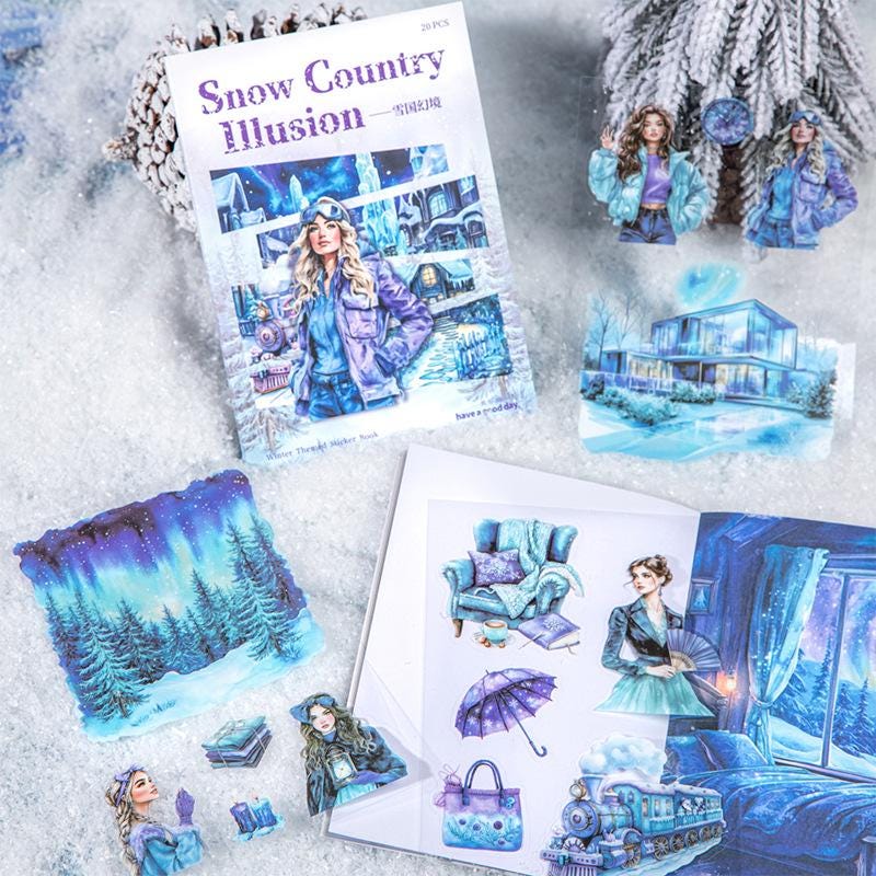 Sticker Book Snow Country Illusion • 20 Sheets • Winter Girls & Snowy Landscape