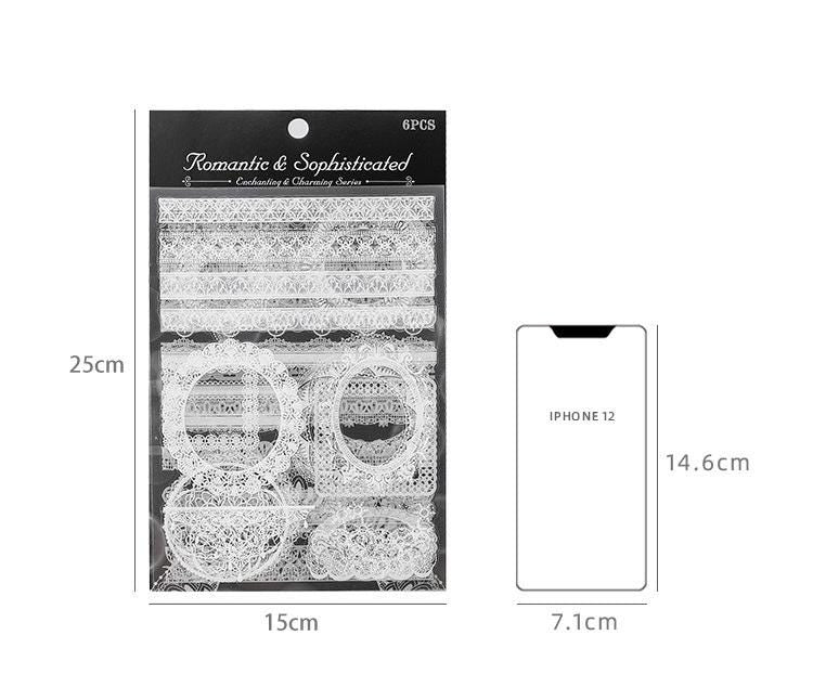 Lace PET Sticker Set • 6 Sheets • White Doilies, Frames & Borders