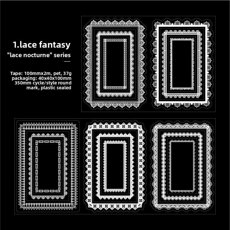 Lace Nocturne Pre-cut PET Tape • 100mm × 2m • White Lace Frames & Borders