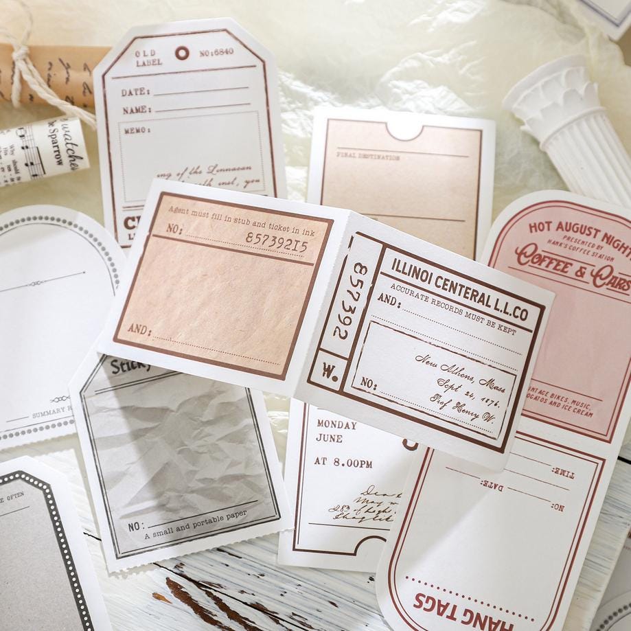 Vintage Label Note Set • 20 pcs • French Island Series Tags, Tickets & Letterheads