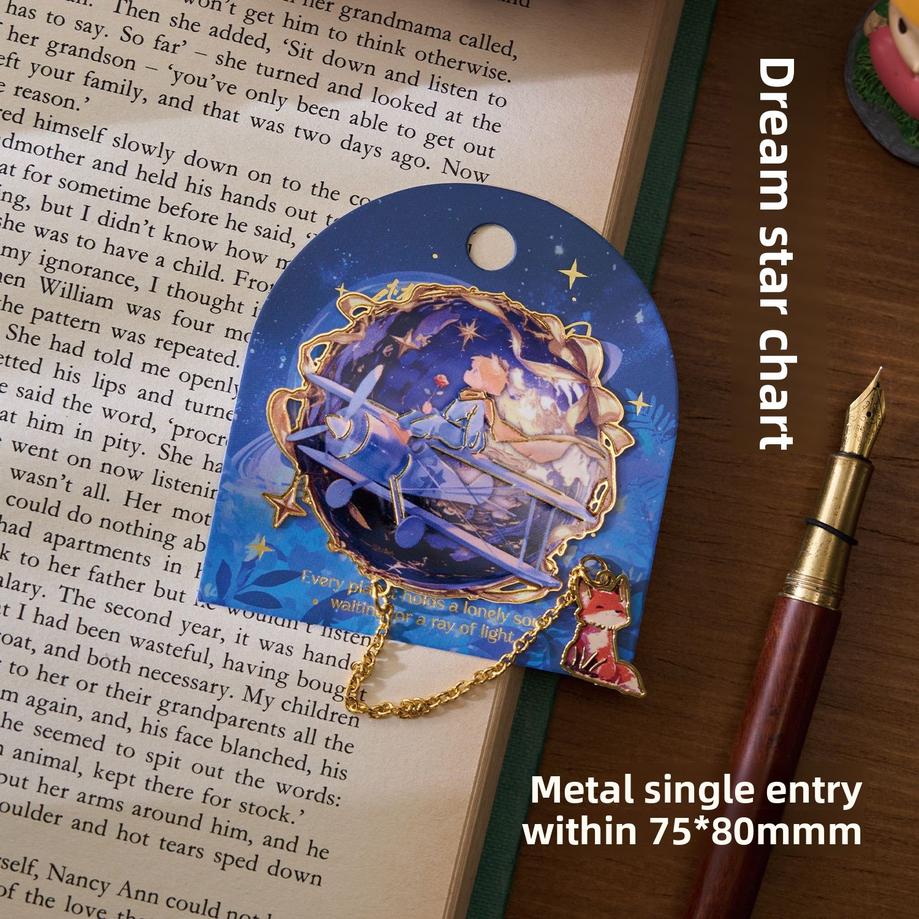 Starlight Dream Metal Bookmark • Enamel Charm Bookmark with Gold Chain