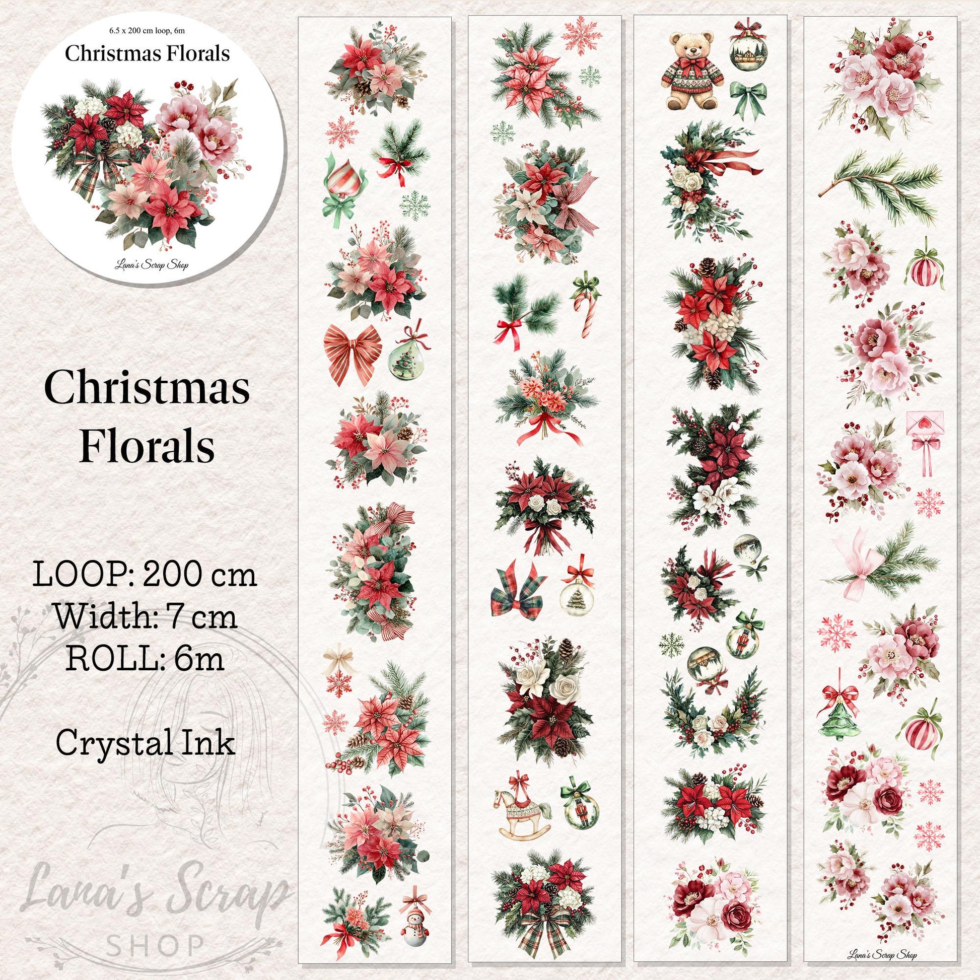 Christmas Floral - PET Tape | Scrapbooking & Journaling Supplies