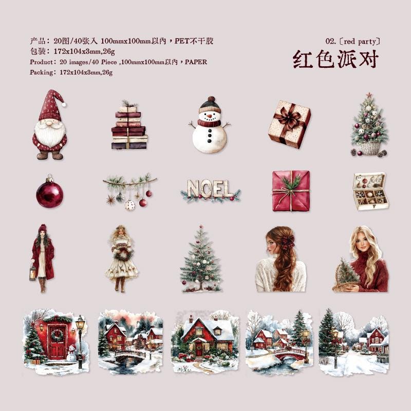 Christmas PET Sticker Pack • 40 st • Vintage Holiday Girls & Winter Scenes