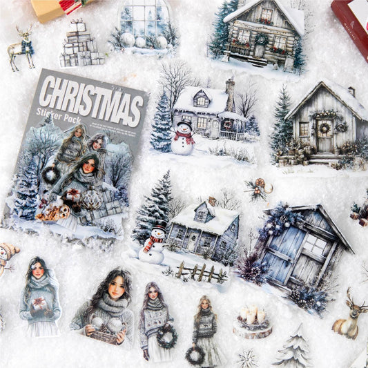 Christmas PET Sticker Pack • 40 st • Vintage Holiday Girls & Winter Scenes
