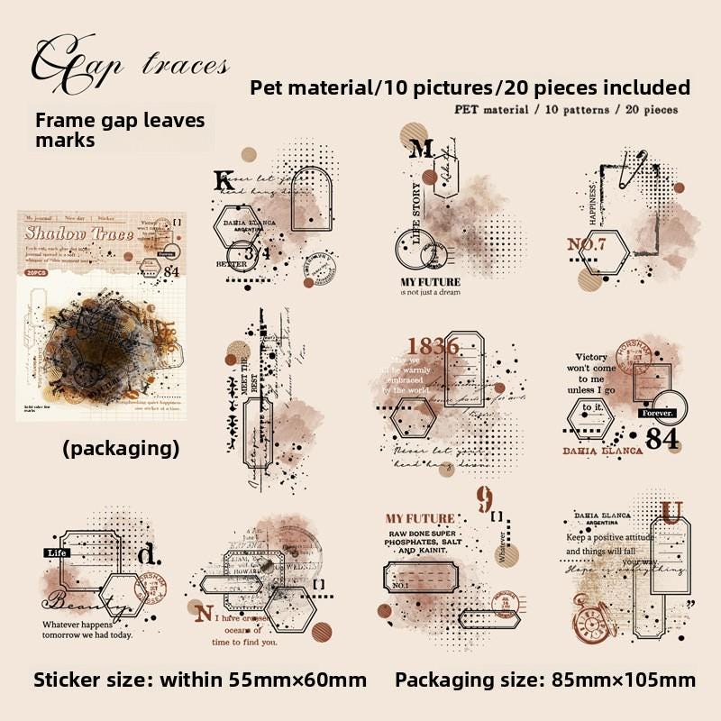 Shadow Trace PET Sticker Pack • 20 Sheets • Grunge Layering Stickers