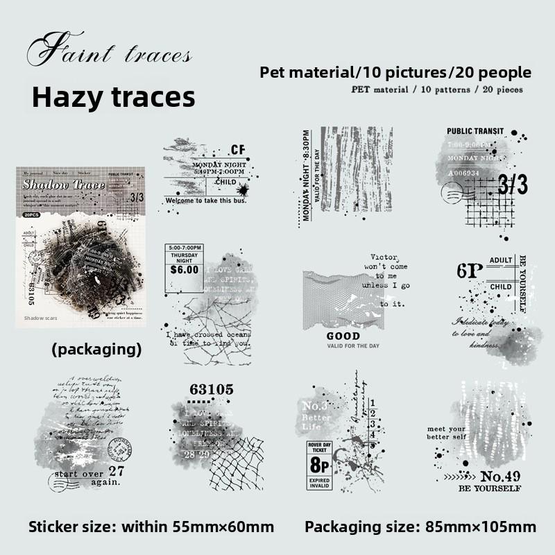Shadow Trace PET Sticker Pack • 20 Sheets • Grunge Layering Stickers