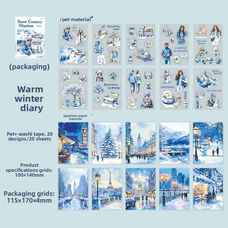 Sticker Book Snow Country Illusion • 20 Sheets • Winter Girls & Snowy Landscape
