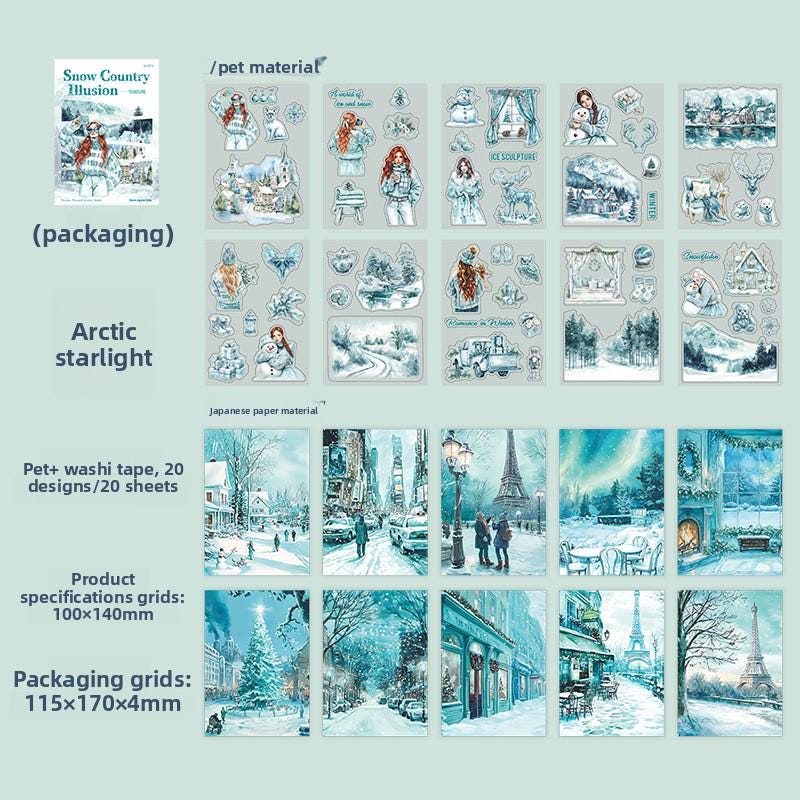 Sticker Book Snow Country Illusion • 20 Sheets • Winter Girls & Snowy Landscape