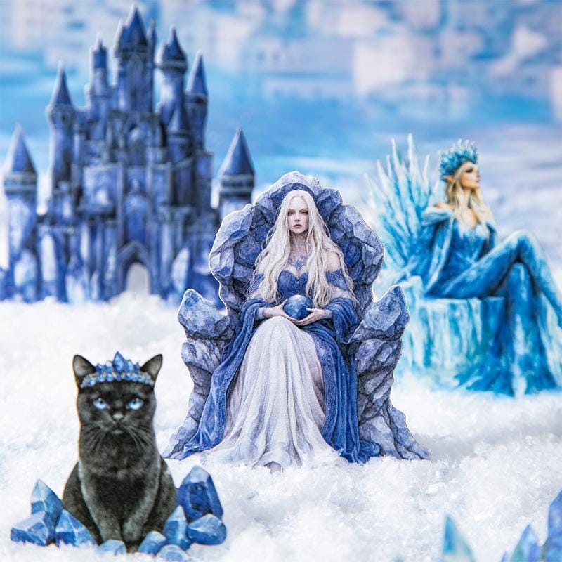 Magical Winter PET Sticker Pack • 25 Stickers • Fantasy Winter Girls, Castles & White Tigers