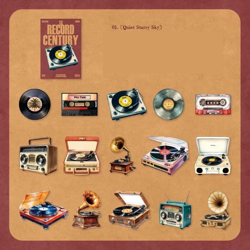 Record Century Retro Sticker Pack • Vintage Music, Cars & Electronics • 30pcs