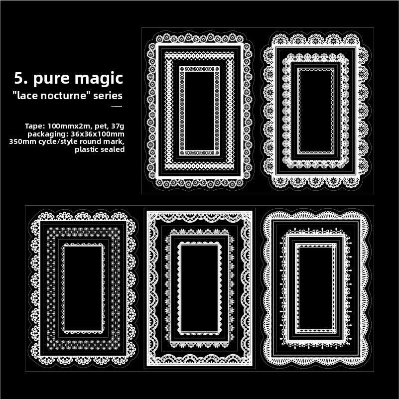 Lace Nocturne Pre-cut PET Tape • 100mm × 2m • White Lace Frames & Borders