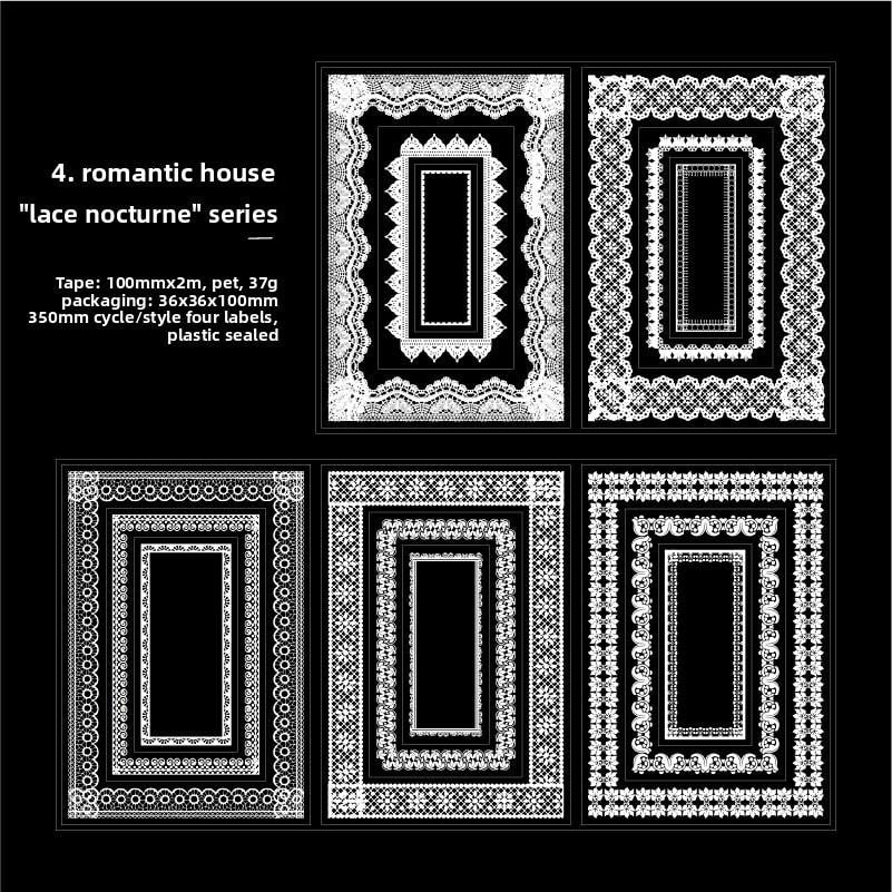 Lace Nocturne Pre-cut PET Tape • 100mm × 2m • White Lace Frames & Borders