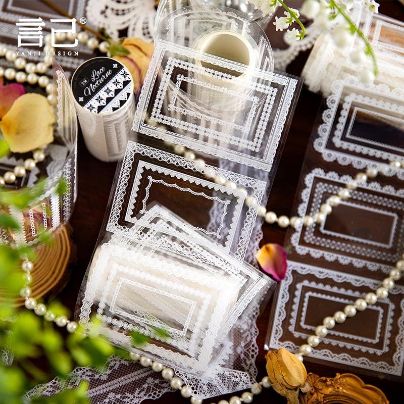Lace Nocturne Pre-cut PET Tape • 100mm × 2m • White Lace Frames & Borders