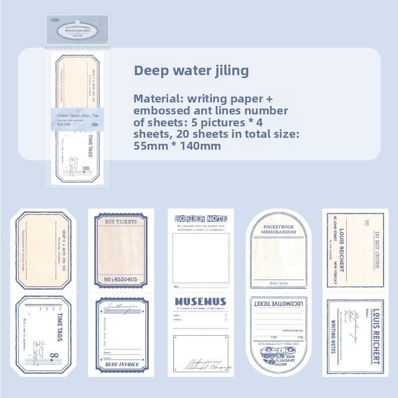 Vintage Label Note Set • 20 pcs • French Island Series Tags, Tickets & Letterheads