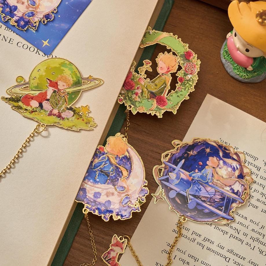 Starlight Dream Metal Bookmark • Enamel Charm Bookmark with Gold Chain