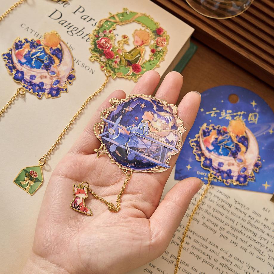 Starlight Dream Metal Bookmark • Enamel Charm Bookmark with Gold Chain