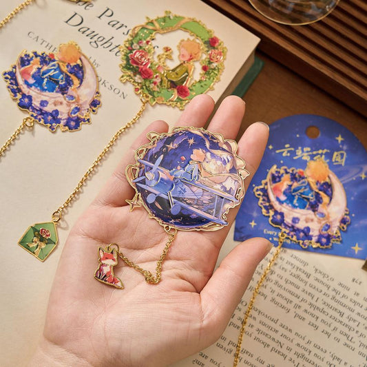 Starlight Dream Metal Bookmark • Enamel Charm Bookmark with Gold Chain