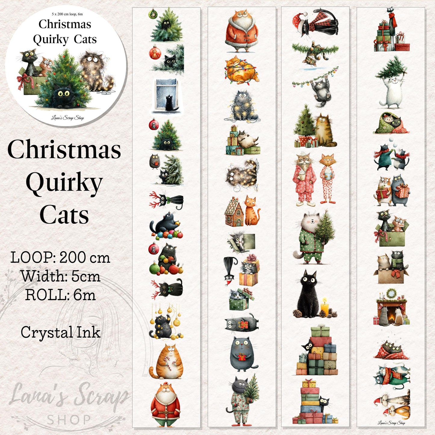 Christmas Quirky Cats - PET Tape | Scrapbooking & Journaling Supplies