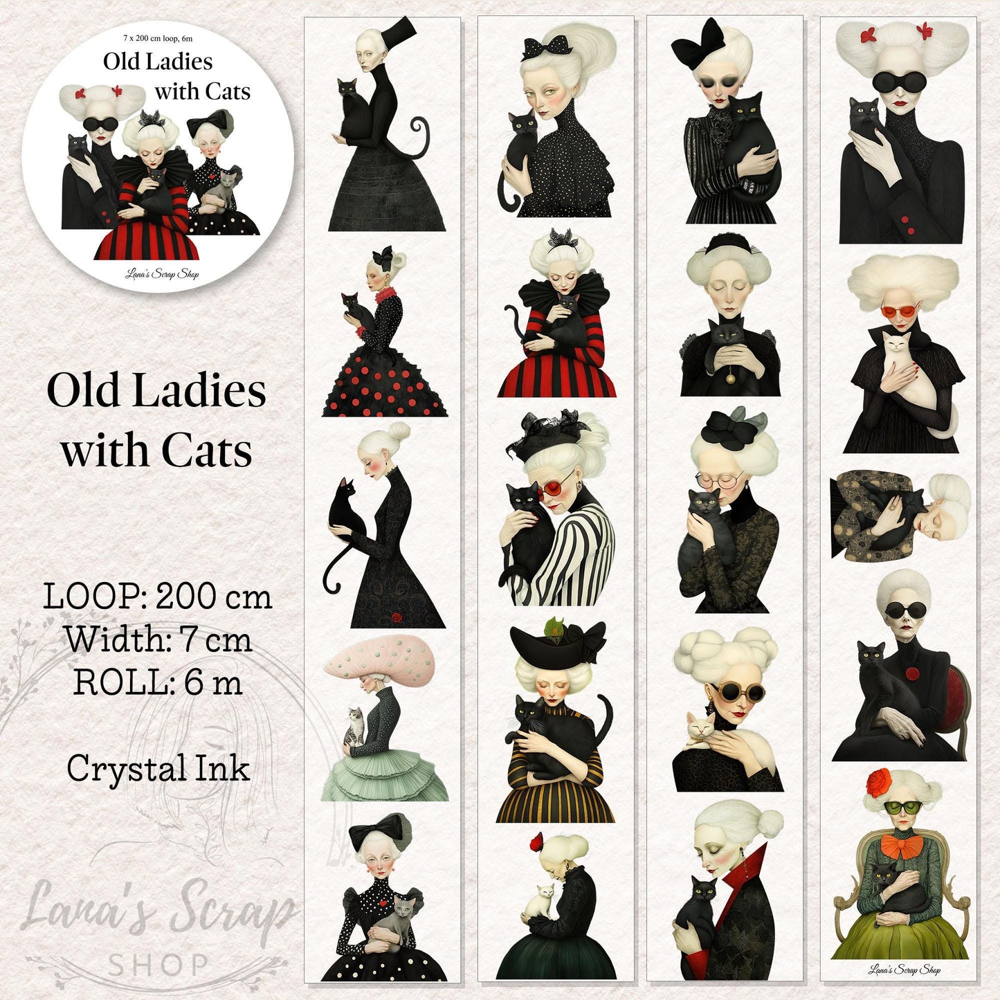 Old Ladies with Cats - PET Tape | Scrapbooking & Journaling