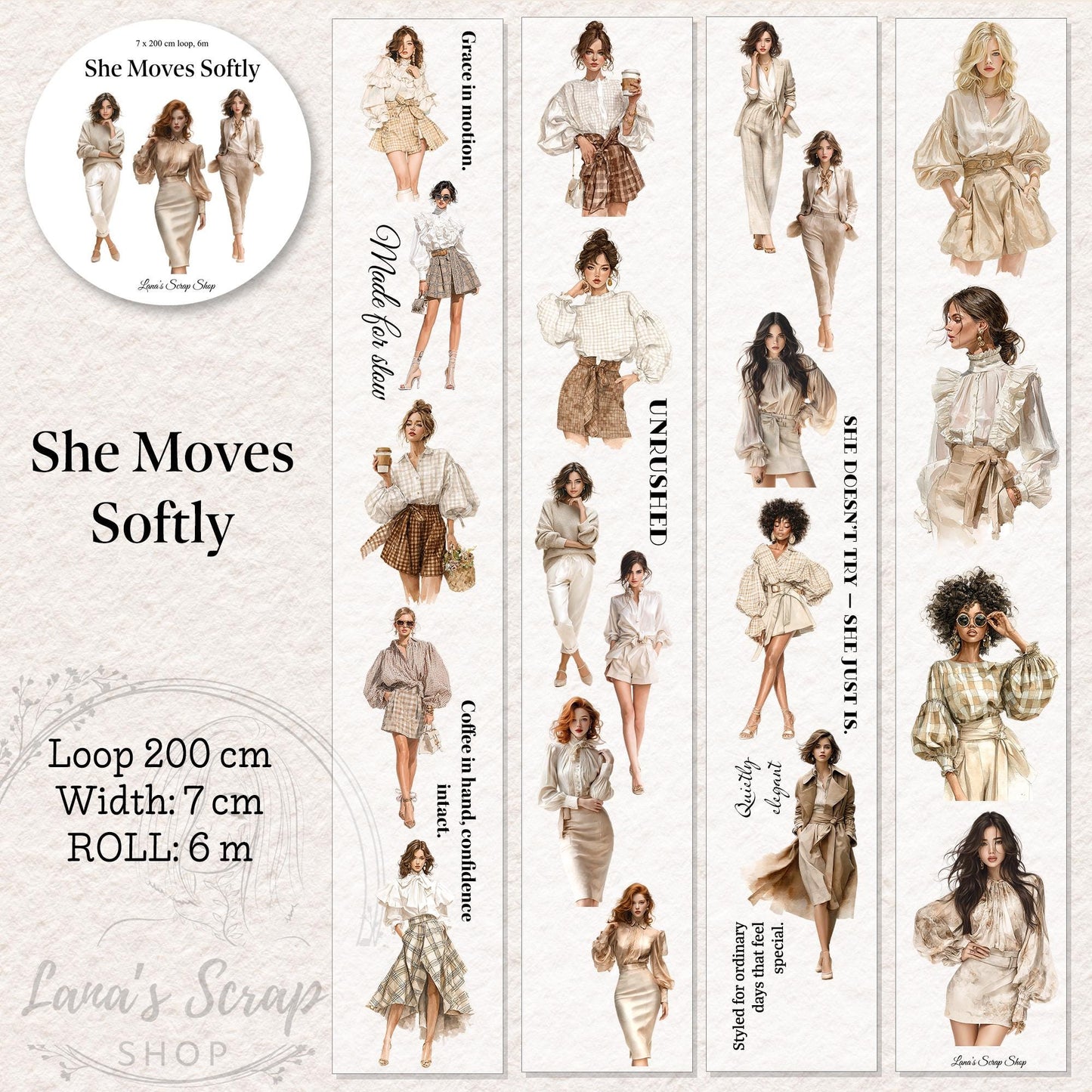 She Moves Softly - PET Tape | Scrapbooking & Journaling