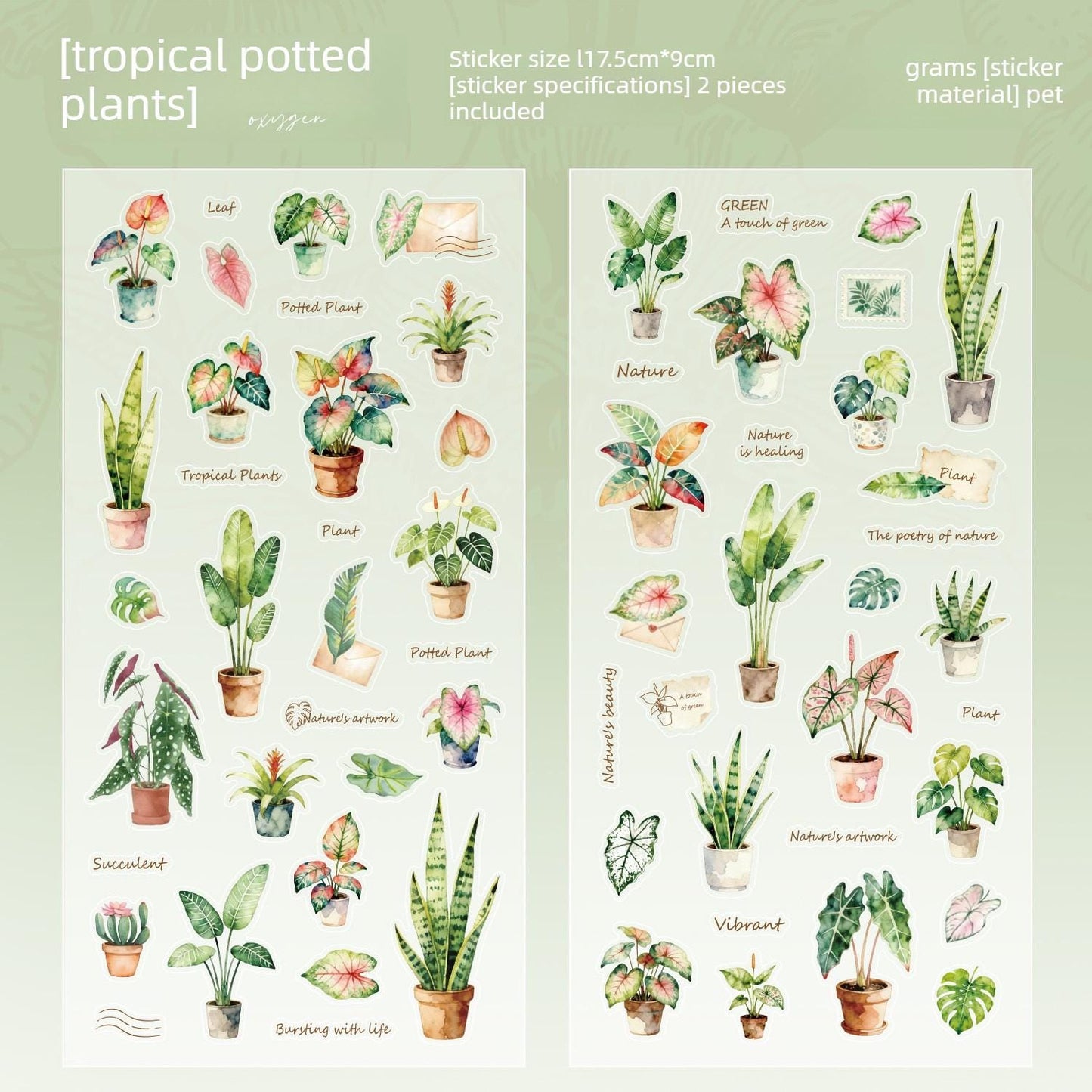 PET Stickers Sheets: Plants, 2 pcs