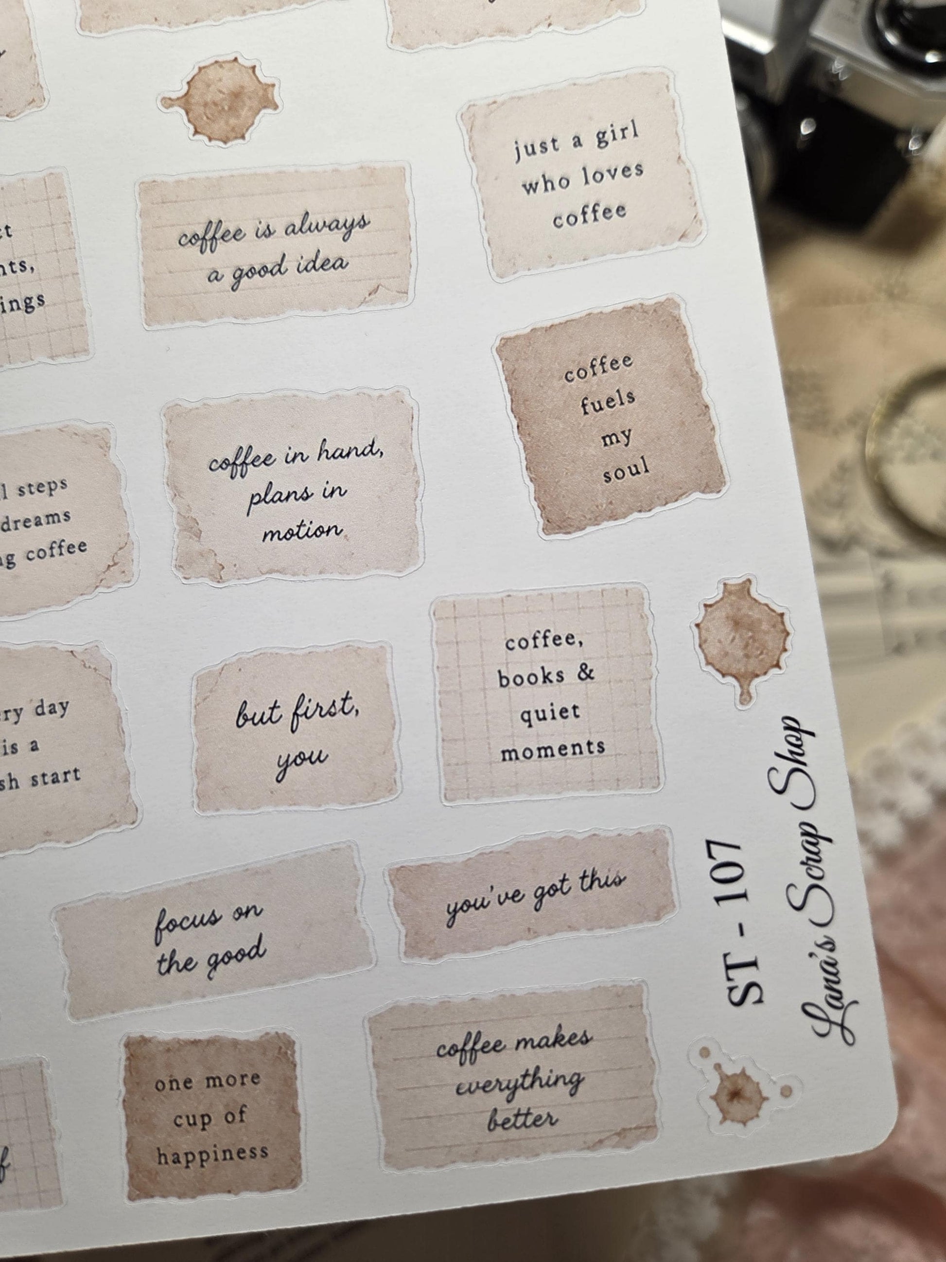Soft Coffee Quotes, Stickers Sheet | Scrapbooking & Journaling