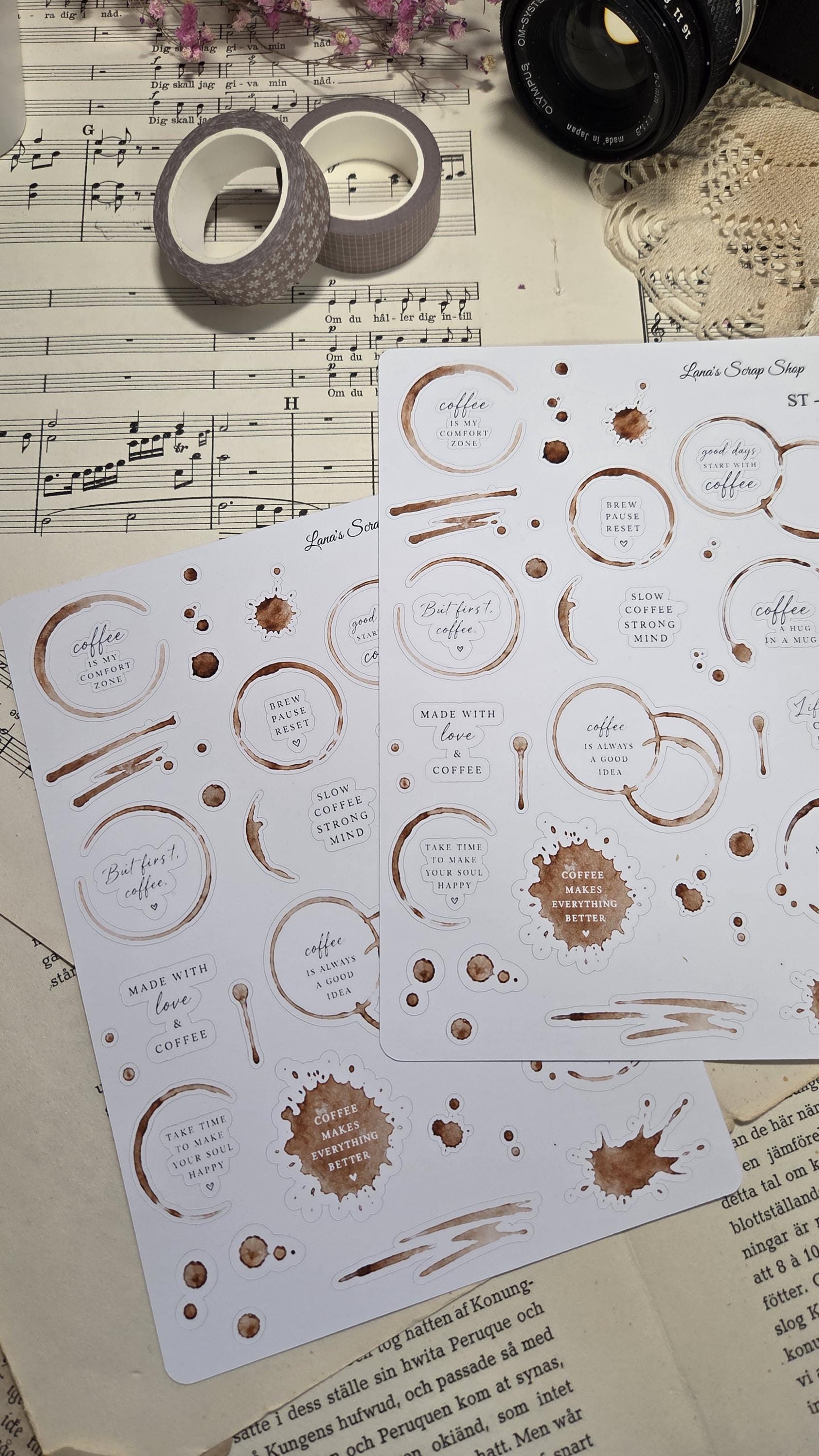 Coffee Stains, Stickers Sheet | Scrapbooking & Journaling